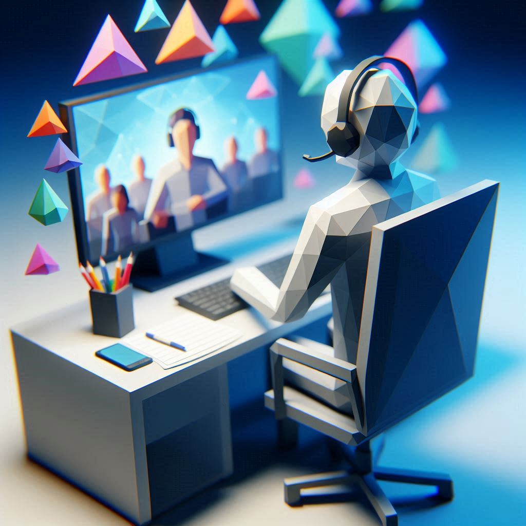 person sitting at a desk on a video call
